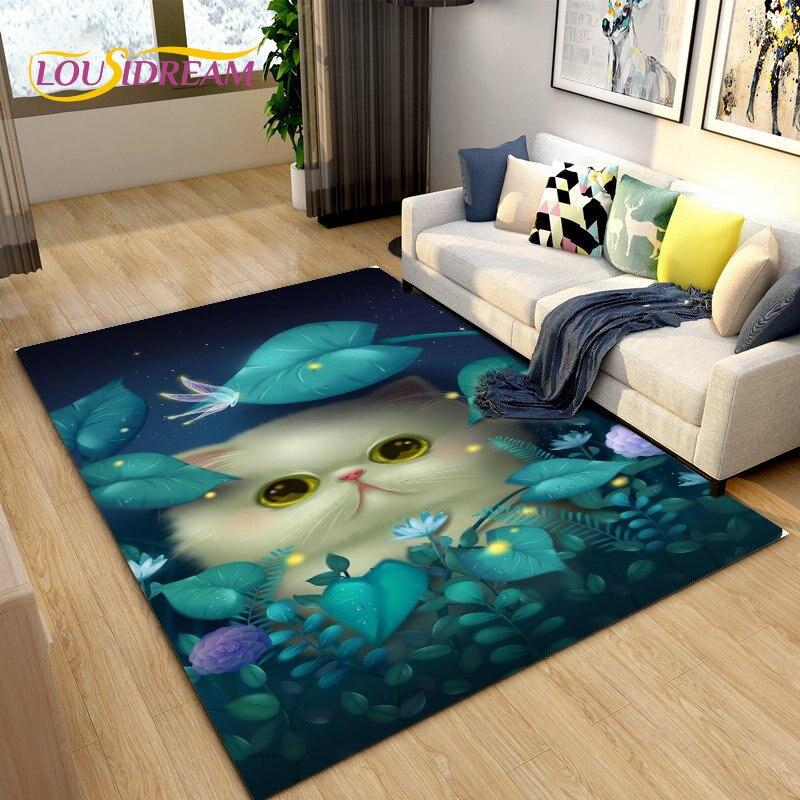 Covor de zonă cu pisici drăguțe din desene animate 3D, covor pentru sufragerie pentru decorarea camerei copiilor, cadou pentru covoraș moale anti-alunecare