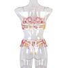Women's Sexy  Lace Flower Embroidery Underwear Sexy Three-piece Suit With Steel Ring