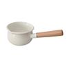 Small Enamel Milk Pot Porridge Cooking Pot with Wooden Handle Butter Warmer for Cooking Stove Top Home Camping RV Travel