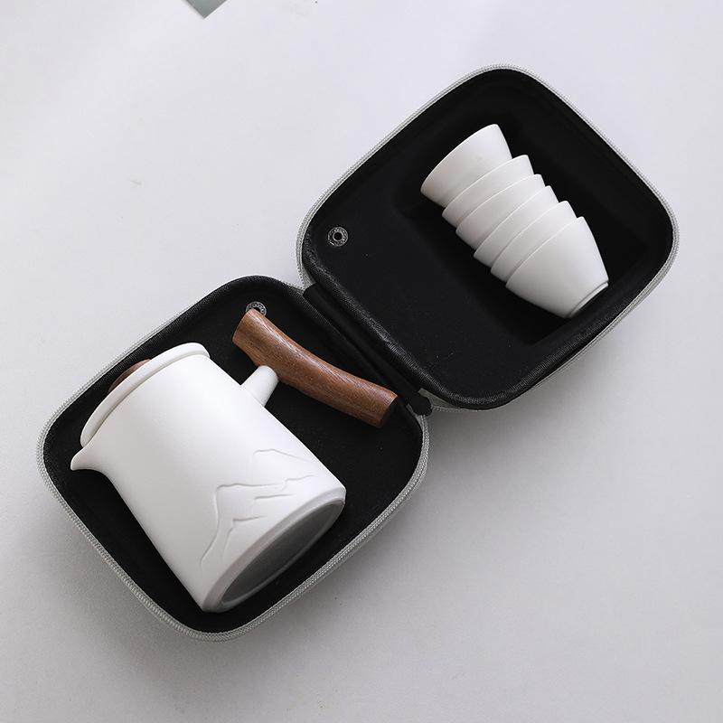 Travel tea set, portable express cup, one pot, six cups, small set, carry-on bag set, outdoor kung fu simple brewing teapot