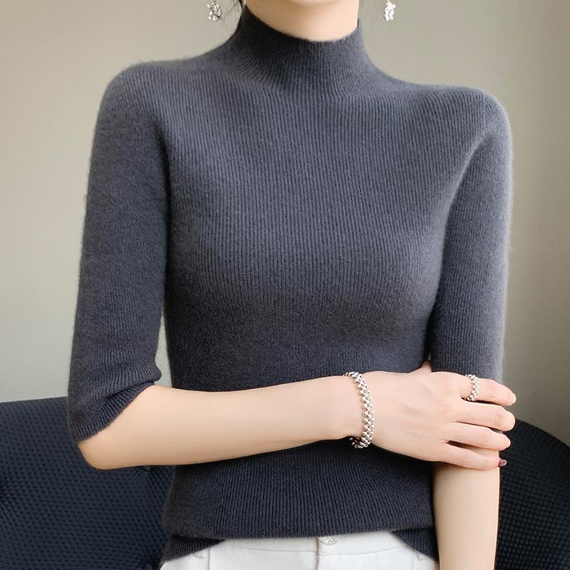 Трикотажная базовая рубашка с полуворотником для женщин приталенная и омолаживающая универсальный свитер со средним рукавом приятный к коже и теплый топ из флиса Энди XL 3093₽