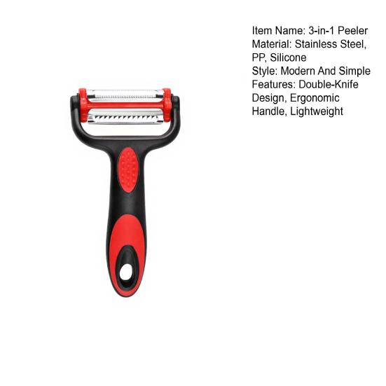 3-in-1 Peeler with Double-Knife Design Shredding Scraping Ergonomic Anti-Slip Handle Lightweight Portable Fruit Vegetable Peeler Kitchen Tool