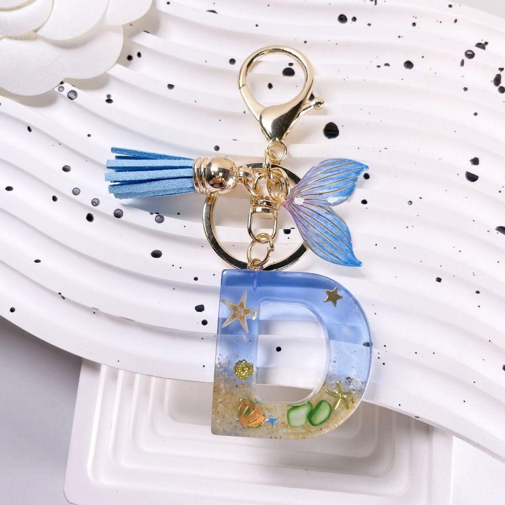 Blue Tassel Blue Ocean Letter Keychain 26 Letters 26 Letter Keychain  Handbag Decor