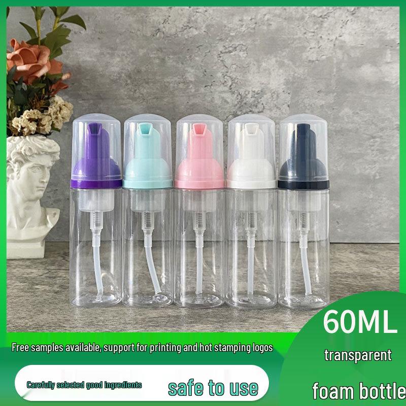 In Stock: 60ml Clear PET Foaming Facial Cleanser Bottle with Press-Top for Travel or Hotel