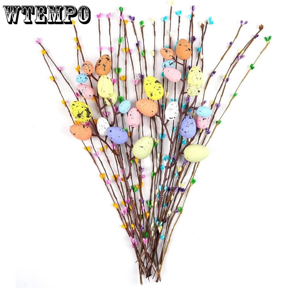 26pcs Artificial Easter Spray Vine with Pastel Easter Eggs and Berries- Decorative Spring Floral Stems-Easter Egg Twig Branches