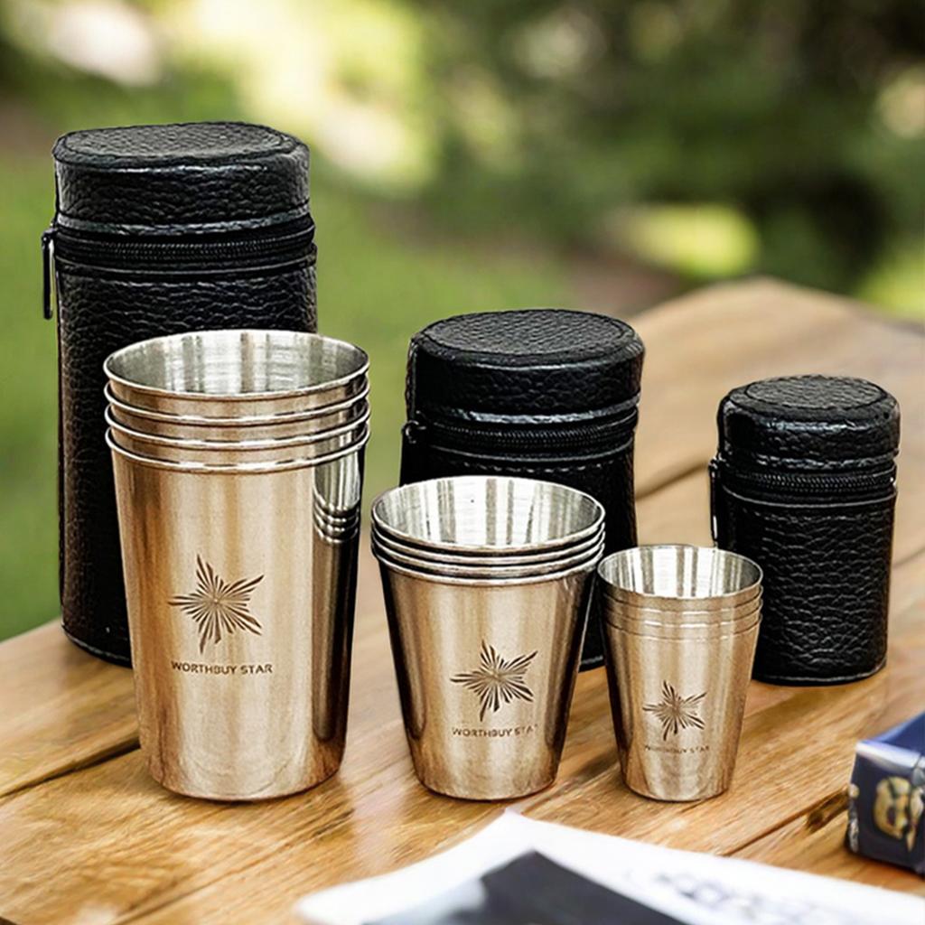 4pcs/set Outdoor Travel Stainless Steel Water Cups Portable Tumbler Beer Cups With Case Mini Whisky Wine Glasses Set Drinkware