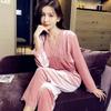 Damen Gold Samt Spitzenbesatz Pyjama Set - Langarm Strickjacke & Hose für Herbst/Winter