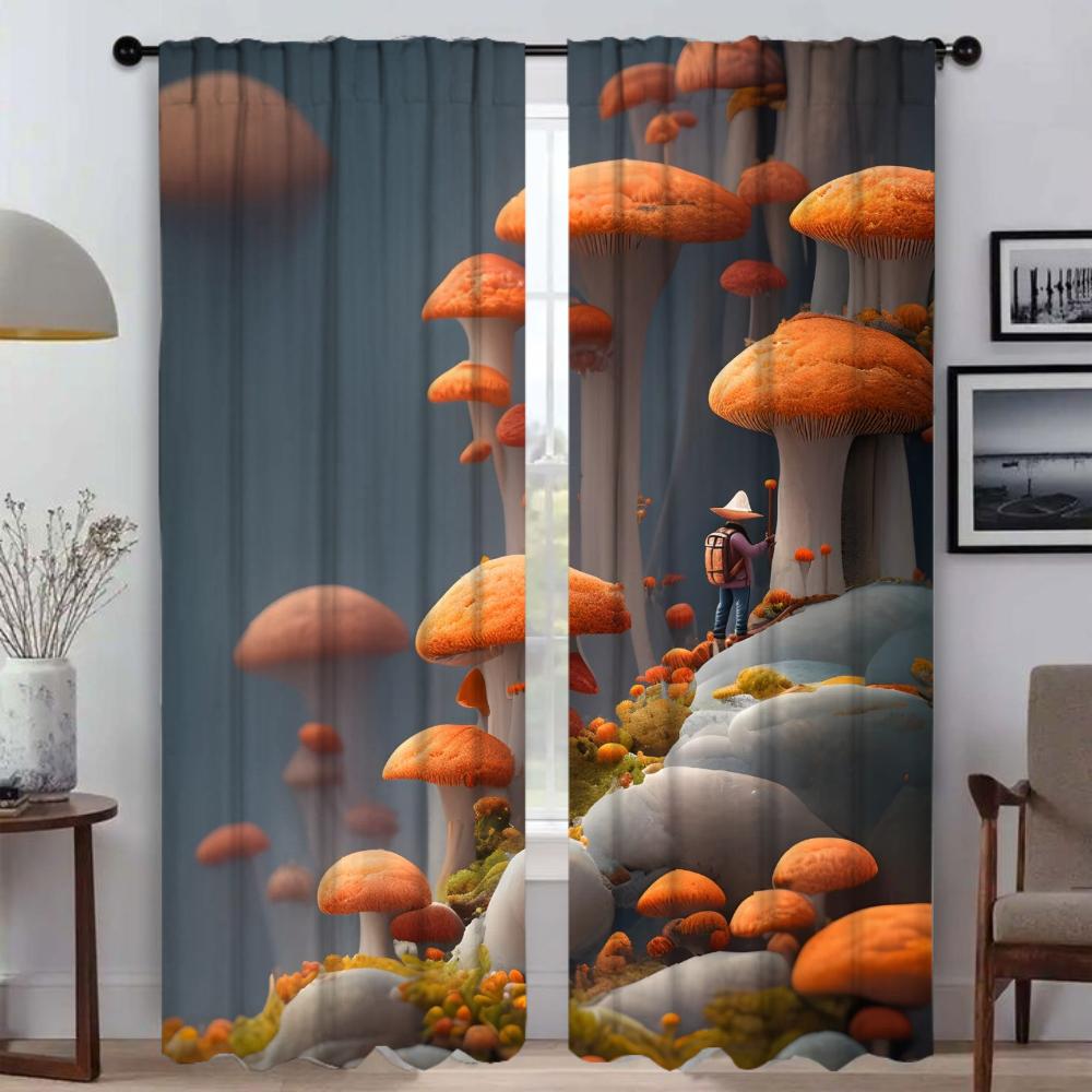 Decoração de Halloween Partição Mundial Cogumelo Cortinas para Sala de Estar Cortina para Quarto 2 Painéis Cortinas Interiores para Casa