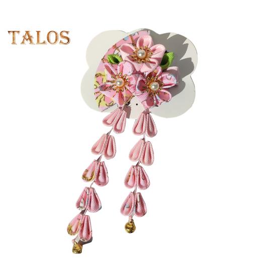 

Заколка для волос в стиле веера с цветами, колокольчиками, декором из искусственного жемчуга, японское кимоно, старинная заколка для волос, аксессуары для волос розовый