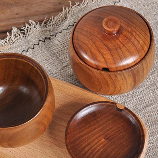 Seasoning Jar with Lid Strong Sealed Wide Mouth Easy To Clean Condiment Container Wooden Retro Sugar Pepper Salt Spice Pot Restaurant Supplies