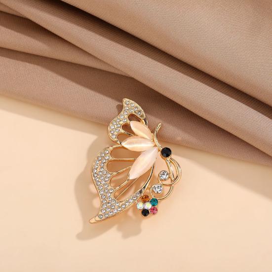Zinc Alloy Brooch Pin, Butterfly Shape Lapel Badge with Rhinestones Inlaid, Brooch Versatile Accessory for Sweaters Collars Hats Bags Coats Scarves