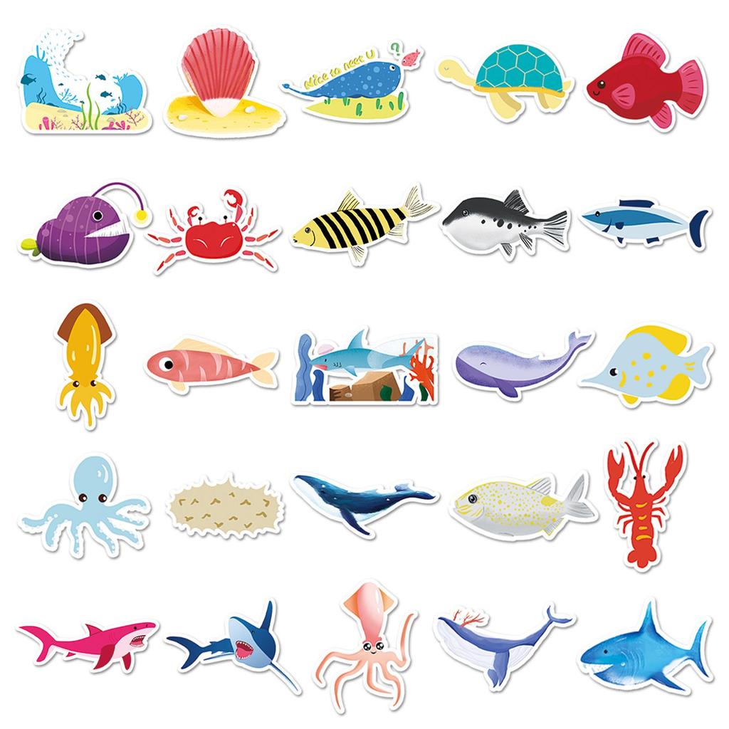 50 Ocean Series Cute Animal Stickers - Waterproof & Colorful for Phone Cases & Luggage