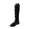Cowhide Version~ Leather Stacking Boots American Retro Thick Heel Western Cowboy Boots Female Knight Boots V-mouth Boots