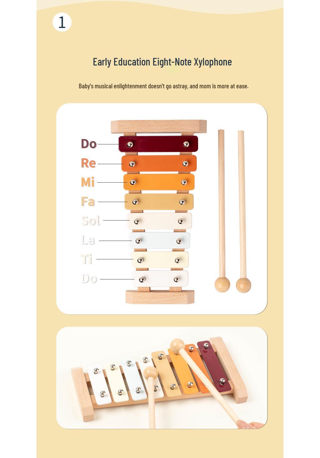Children s Educational Wooden Percussion Set: Xylophone and Hand Drum Toy