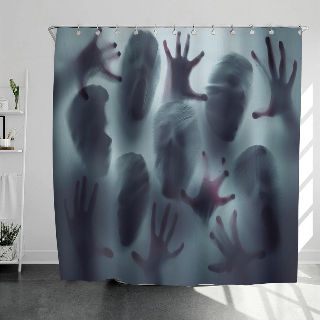 Horrific Shower Curtains Halloween 3D Print Fabric Pastel Waterproof Bathroom Curtain Pumpkin Bat Print Home Decor with Hooks