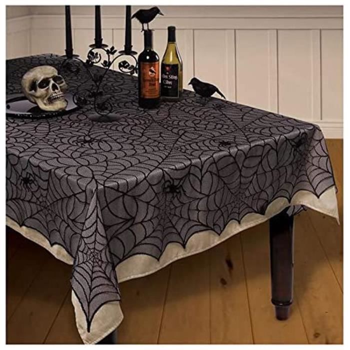

Nappe Halloween - KAKOO - 135x183cm - Toile d araignée noire - Décoration festive - Lavable