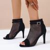 Fashion Fishmouth Net Gauze Cool Boots Women's Summer New Round Head Hollow Breathable Fine Heel Sandals