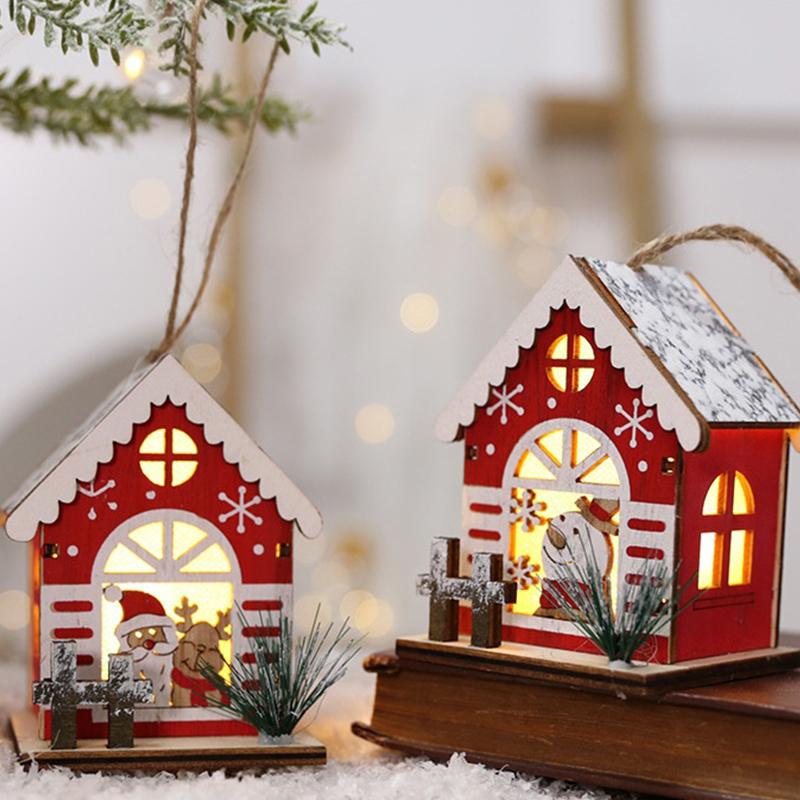 Led Ahşap Noel Evi Mini Noel Kar Evleri Ahşap Kış Köyü Bina Figürinleri Masa Süsleri Tatil Partisi Dekoru