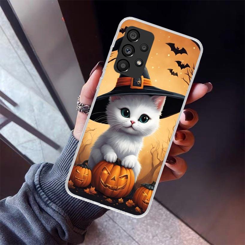 Black Kitten Halloween Pumpkin Phone Case For Samsung Galaxy A17 A57 A37 A16 A26 A36 A56 A15 A25 A35 A55 A14 A13 A54 A53 A34 A24