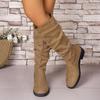 Loose Women's Model Not Tired Feet Boots Pleated Texture Warm High Heel Comfortable Fashion Versatile Long Martin Boots.