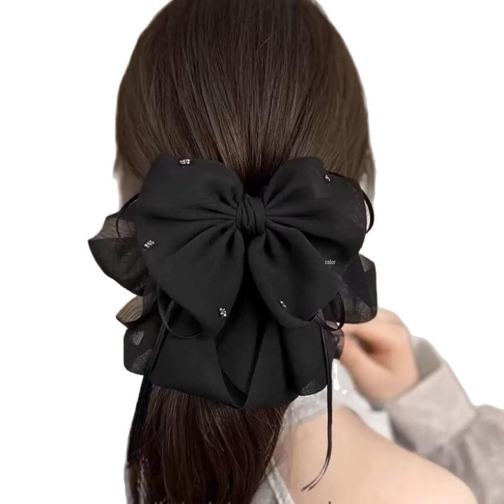 Gypsophila Starry Rhinestone Headwear: Mesh Bow Ponytail Hair Clip for Women