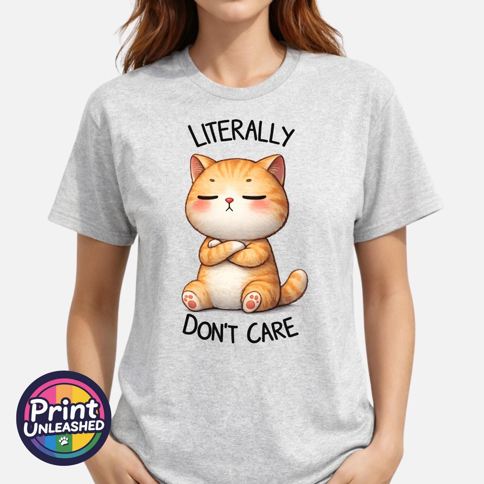 Ginger Cat Funny Attitude T-Shirt Literally Don t Care Cute Sassy Graphic Tee S