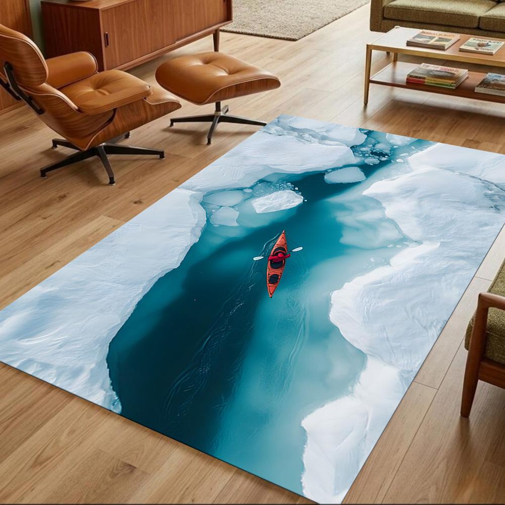 Crystal Clear Lake Boat Non-Slip Home Carpet Design for Office Decor Living Room Gift