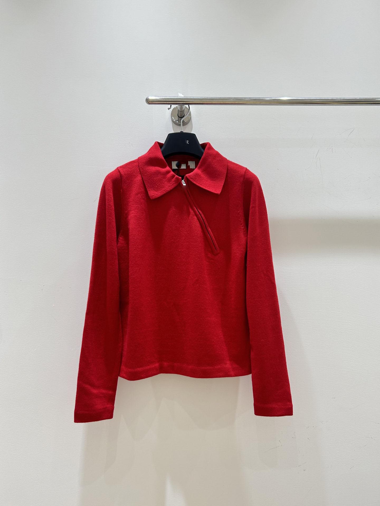 Nanyou women s clothing 25 early autumn new letter inlaid logo wool diagonal zipper knitted polo long-sleeved shirt top S