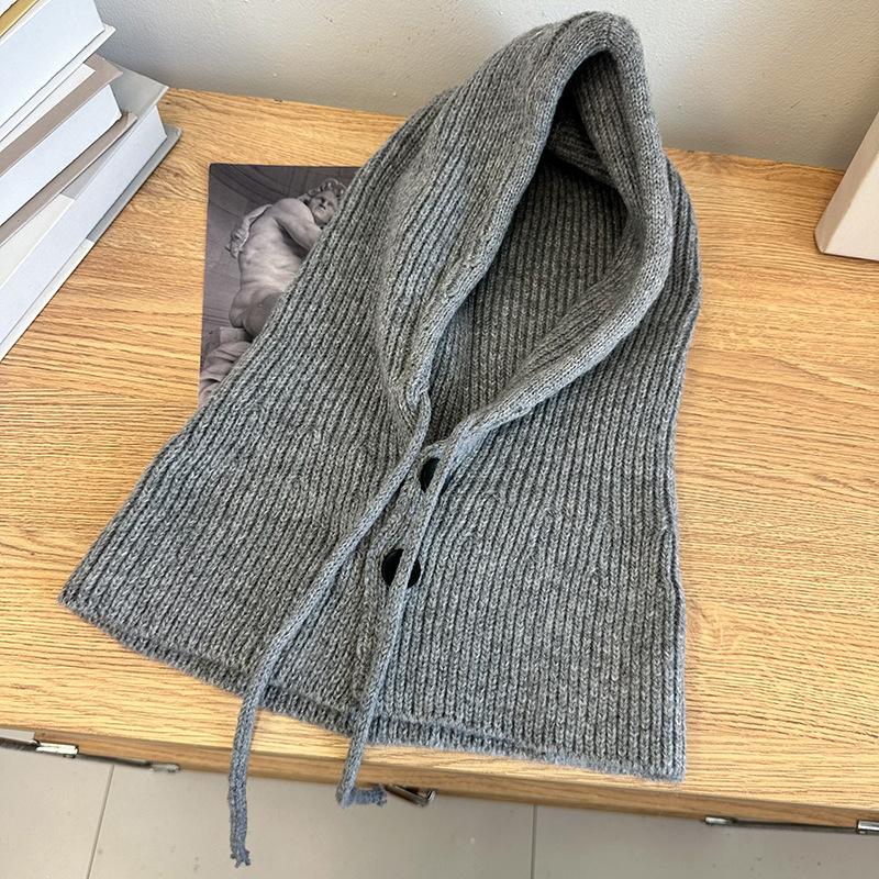 Winter Balaclava Hat Warm Knitted Women'S Hood Hat Solid Color One-Piece Neck Pullover Cap Outdoor Cashmere Caps