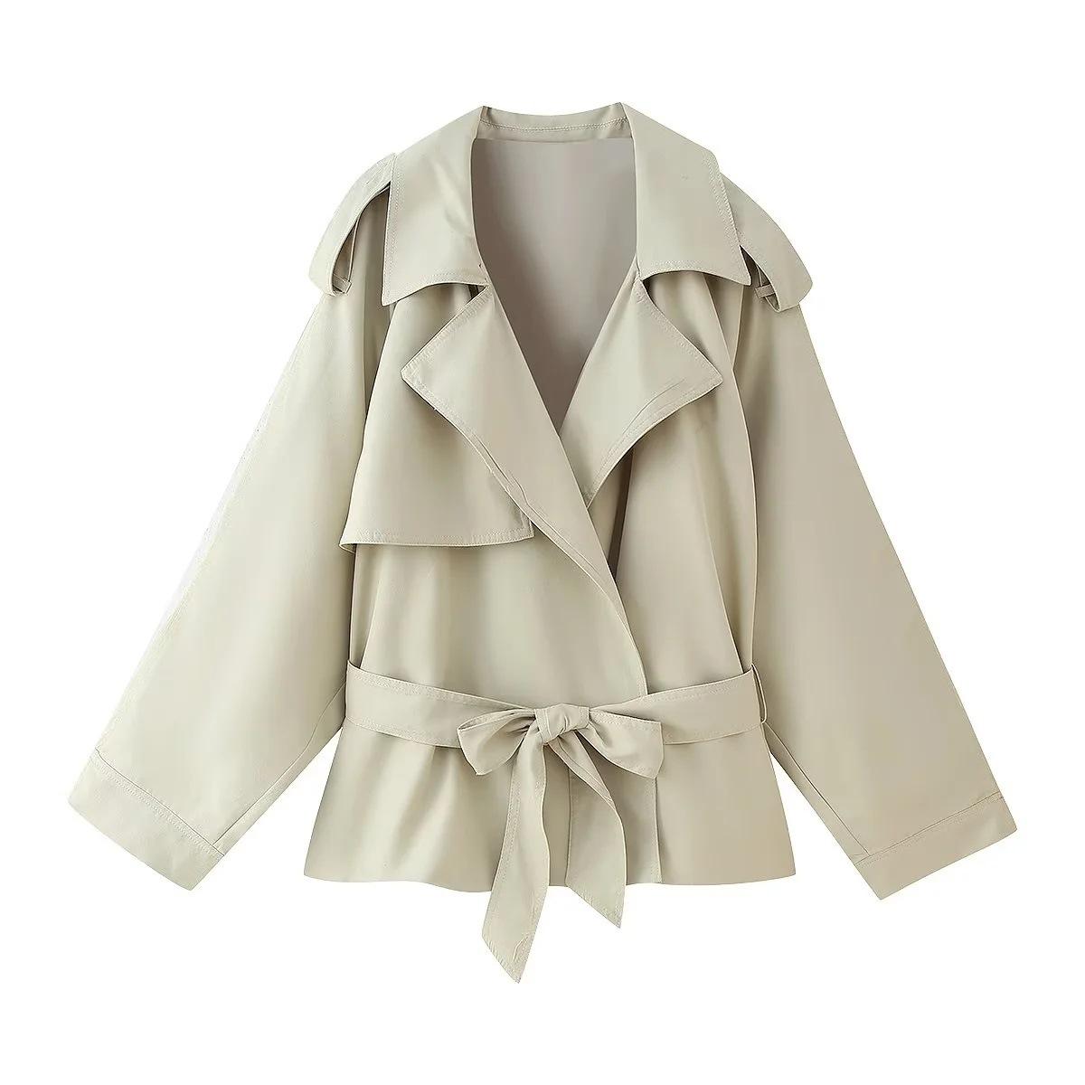 

Women S Fashion Casual Waist Lace-Up Short Jacket L хакі