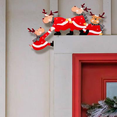 Decoración Navideña para Puerta Madera Papá Noel Reno Letrero Esquina Marco de Puerta