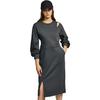 ELLE Solid Color Split Shoulder Long Slim Dress Elegant Long Sleeve Dress Women dresses Gray EL35793
