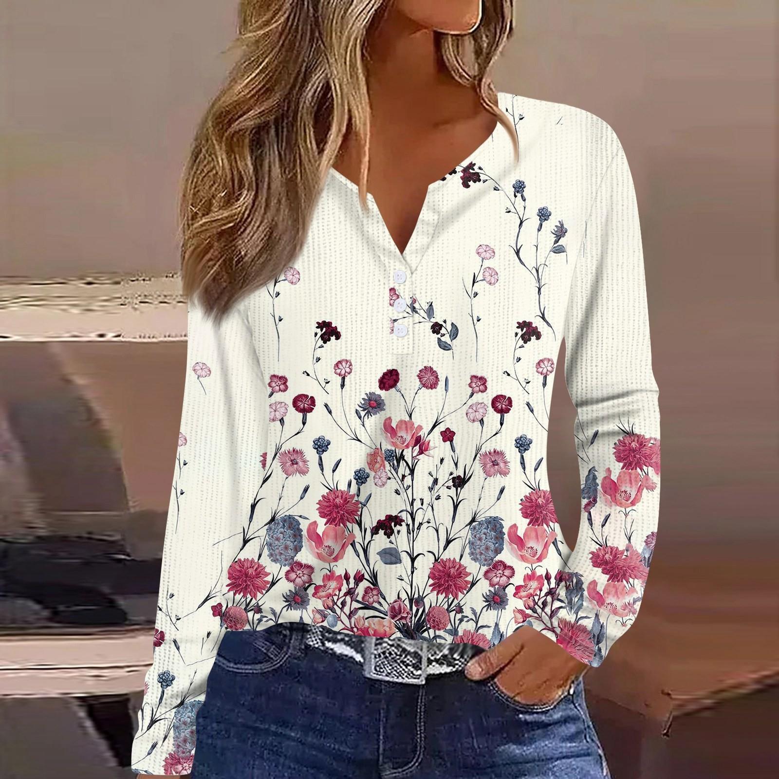 

Женская футболка с принтом на пуговицах, длинный рукав, вязаный свитер, повседневный, модный, на выходные, базовый, с V-образным вырезом, обычный топ XXL