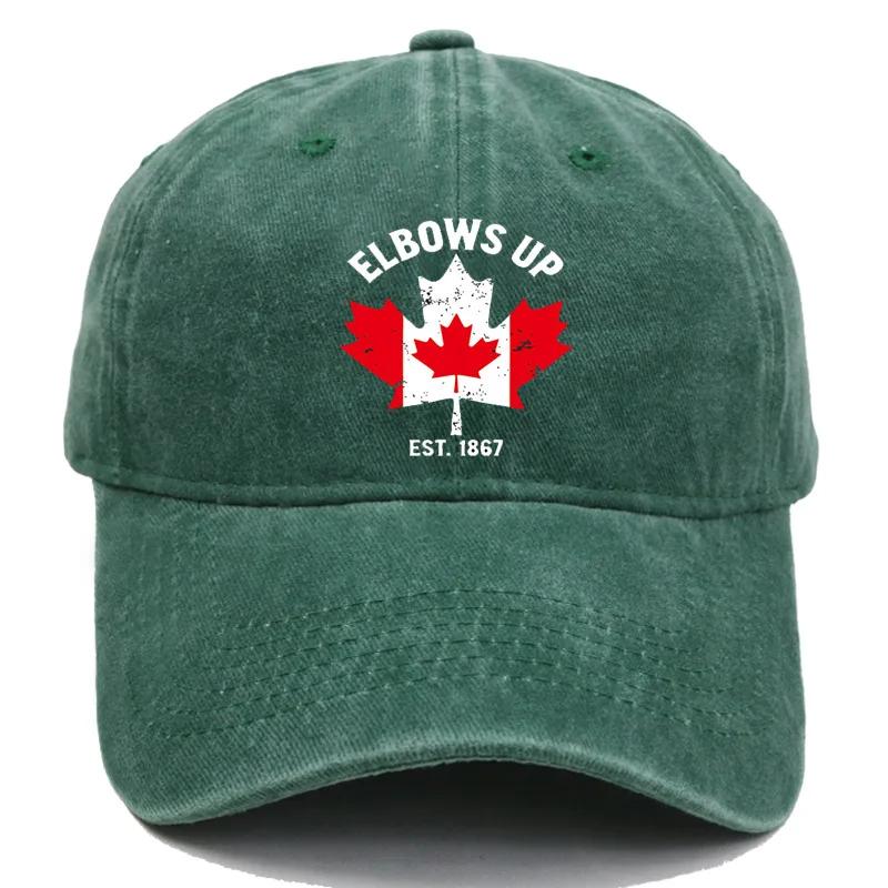 Elbows Up Canada True North Strong and Free Baseball Cap Distressed Denim Proud Canadian Headwear Unisex Outdoor Adjustable Hat Adjustable