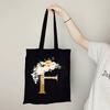 Gold Letter Flower Canvas Bag Women's Shopping Bag Reusable Large Capacity Portable Handbag Harajuku Student Shoulder Bag