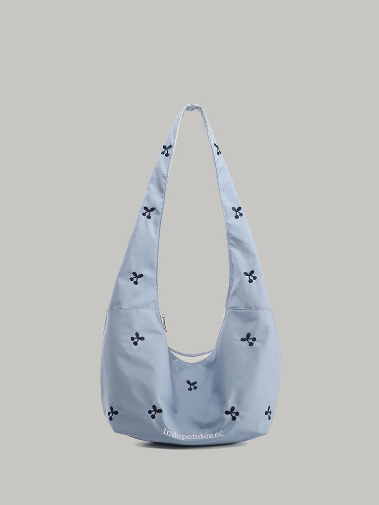 

Korean college style cherry embroidered canvas bag women s summer lazy wind relaxation shoulder bag commuter tote bag синий