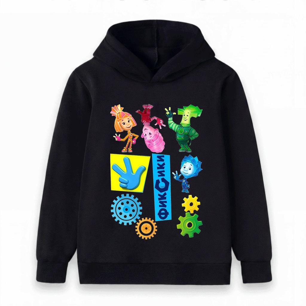 Kids Boys Girls Hoodie Cartoon Character Print Long Sleeve Casual Pullover Sweatshirt for Children Daily Wear