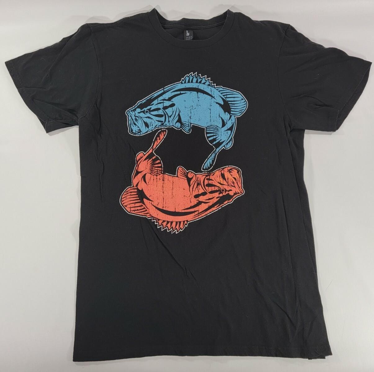Bass Fishing T Shirt L Concert Tee Black Red Fish Blue Fish EUC M