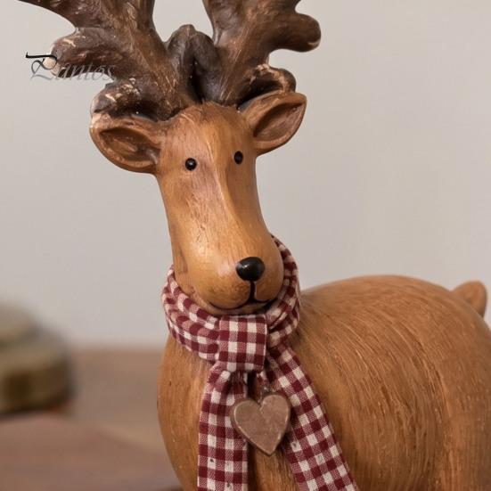 Retro Style Desktop Decorations Rustic Elk Ornament, Handcrafted Resin Deer Figurine, Decorative Vintage Farmhouse Table Ornaments Wildlife Sculpture