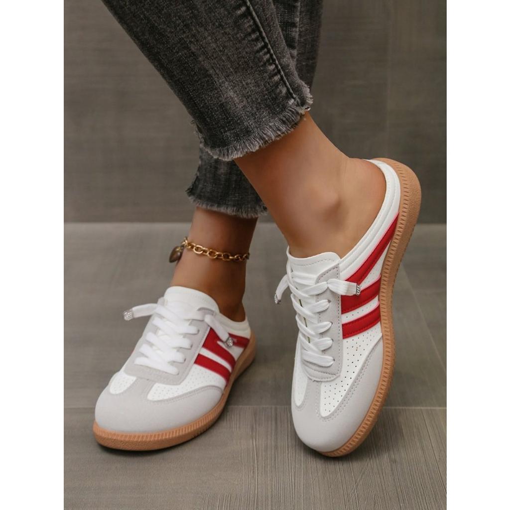 Ploché pantofle pro ženy, bez podpatků, ležérní plátěnky, lehké, nadměrná velikost, malé bílé boty