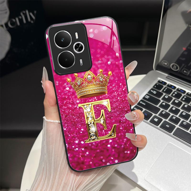 For Oppo Realme 14 14T 5G Case RMX5075 RMX5078 Fashion Letters Shockproof Tempered Glass Cover For Realme14 Realme14T 5G Pouch