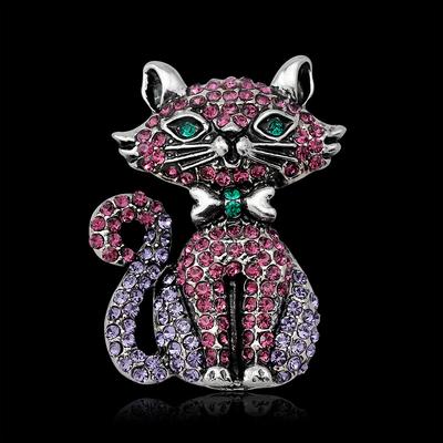 Modetrend Tier Brosche Vintage süße Kätzchen Brosche Diamant Kragen Pin