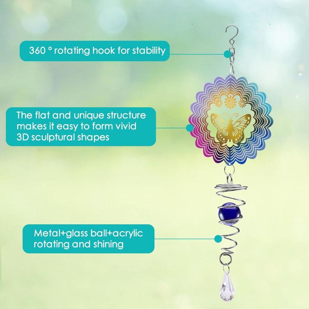 Color Gradient Wind Spinner Spiral Ball Rotating Hanging Art 3D Wind Chime  Window