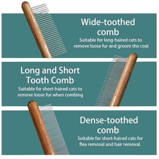 Pet Detangling Comb Rounded Metal Teeth Cat Shedding Comb with Wooden Handle Grooming Brush Removes Matted Fur Tangles for Long Short Hair Cats Dogs