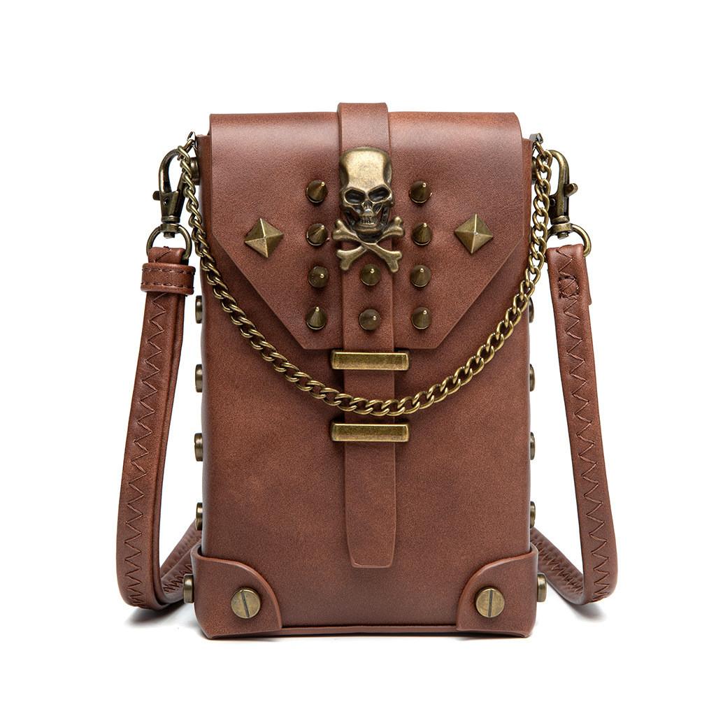 Medieval Steampunk Mini Pu Leather Shoulder Bag With Stitching Rivets For Daily Use