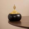 Vintage Decor Ceramic Incense Burner Golden Lid Hollow Lid Aromatherapy Censer Ornament Round Bakhoor Holder Gift