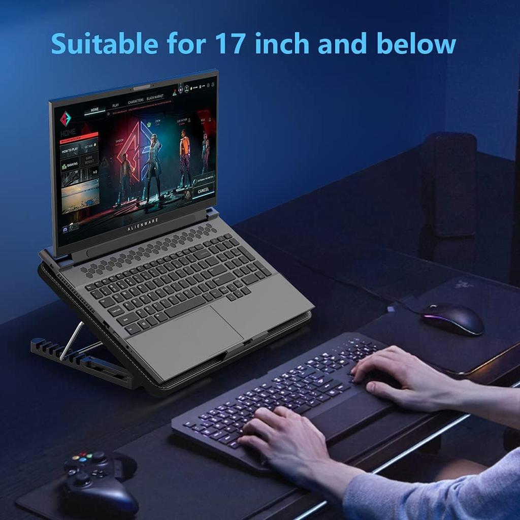 LIANGSTAR Laptop Cooling Pad, Laptop Cooler with 6 Quiet Fans for 12-17 Inch Notebook Gaming Fan Stable Stand, 7 Height & Wind Speed Adjustable, 2
