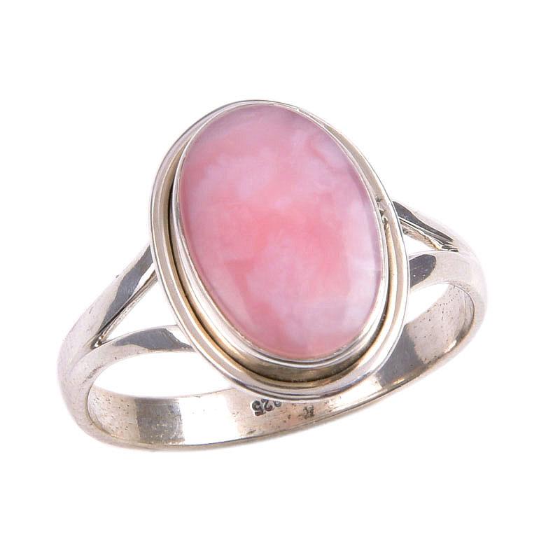 Natural Pink Opal Gemstone 925 Solid Sterling Silver Jewelry Ring Size 9.5 R1J35