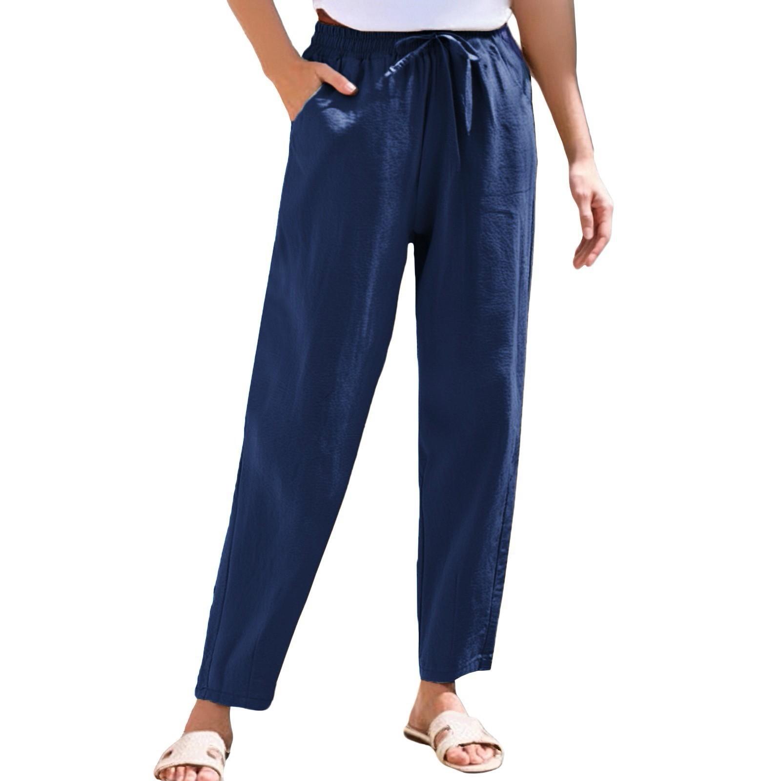 

Женские укороченные брюки Stralght Pants With Pockets Lightweight Caual Loose Trousers M тёмно-синий