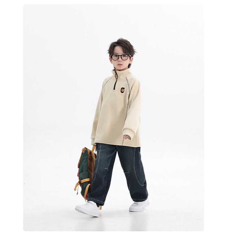 Boys' 2025 Winter Fleece-Lined Half-Zip Pullover Hoodie for Medium and Older Children